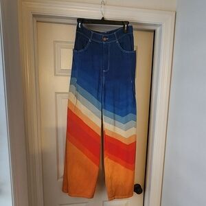 Blue & orange high waist jeans, size small. Retro Y2K vibes
